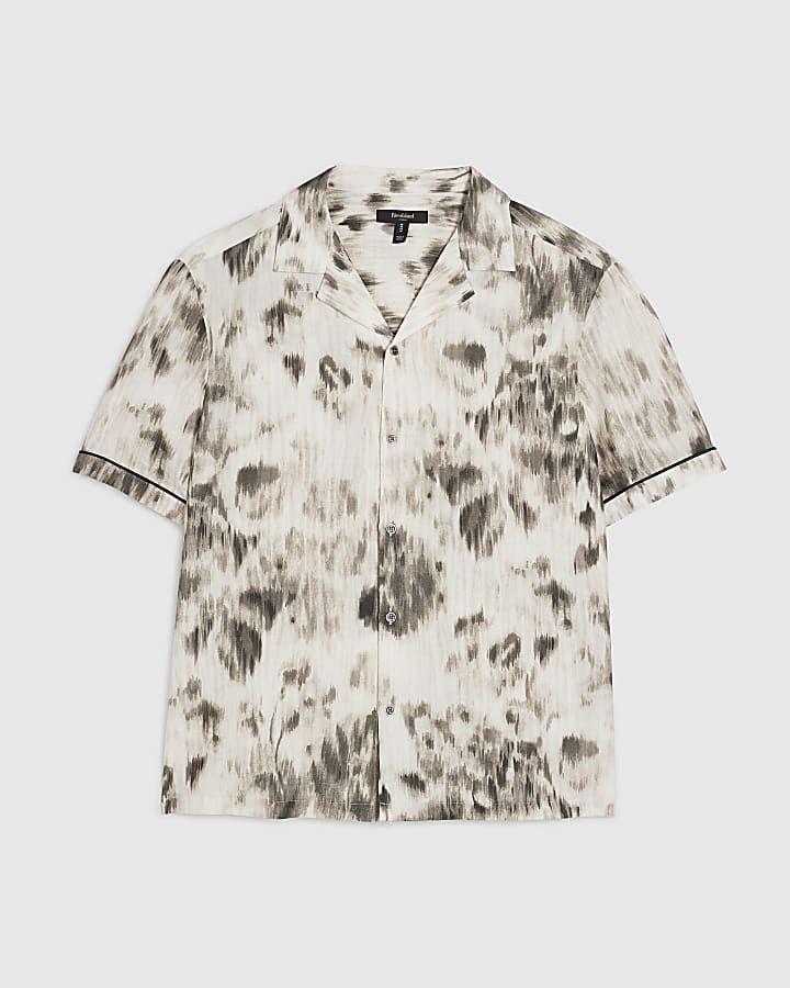 White Regular Fit Blurred Animal Print Shirt