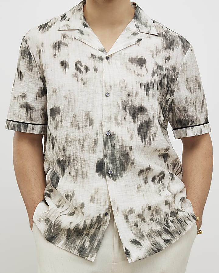 White Regular Fit Blurred Animal Print Shirt
