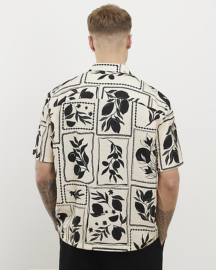 Ecru Regular Fit Tile Print Shirt