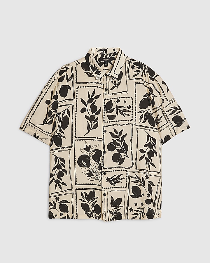 Beige Regular Fit Tile Print Shirt