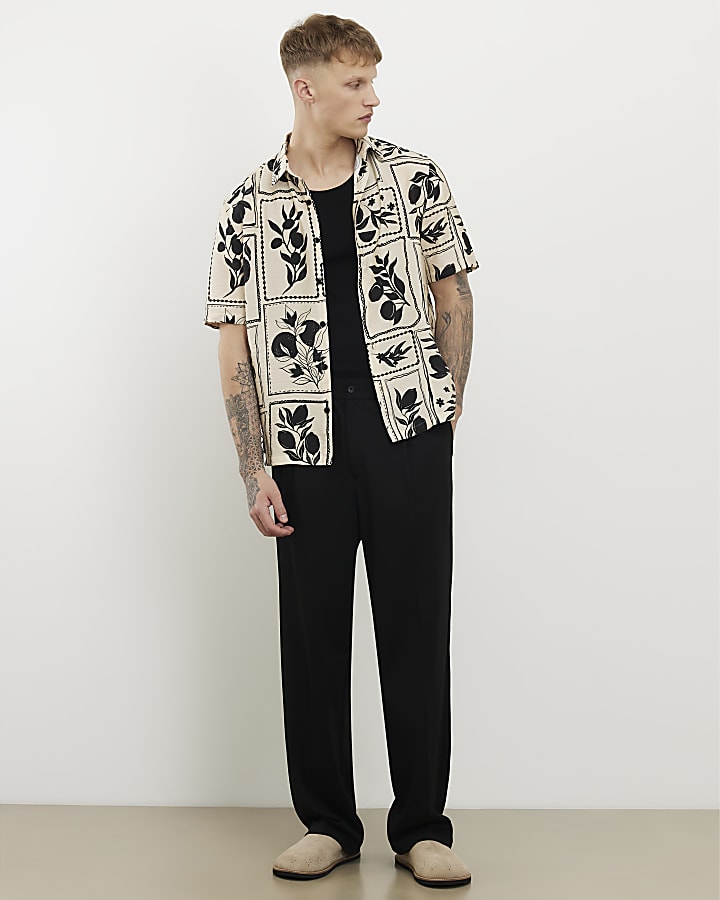 Ecru Regular Fit Tile Print Shirt