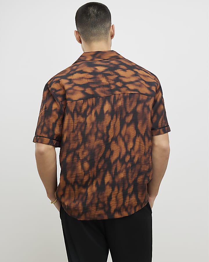 Brown Regular Fit Abstract Animal Print Shirt