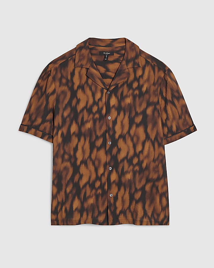 Brown Regular Fit Abstract Animal Print Shirt
