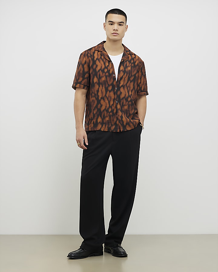 Brown Regular Fit Abstract Animal Print Shirt