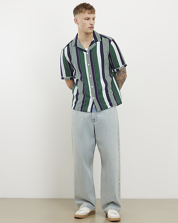 Green Regular Fit Stripe Shirt