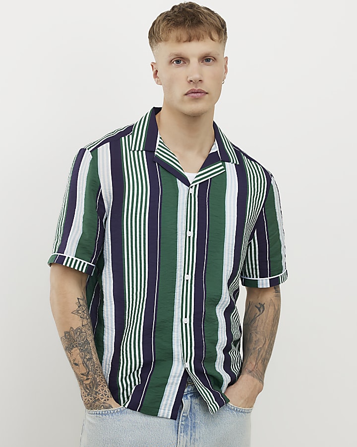 Green Regular Fit Stripe Shirt