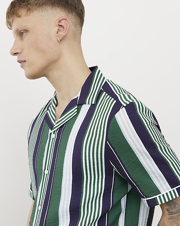 Green Regular Fit Stripe Shirt