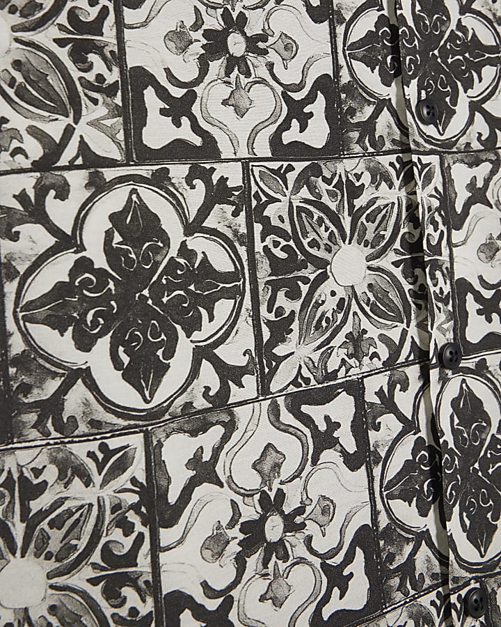 White Regular Fit Baroque Tile Print Shirt