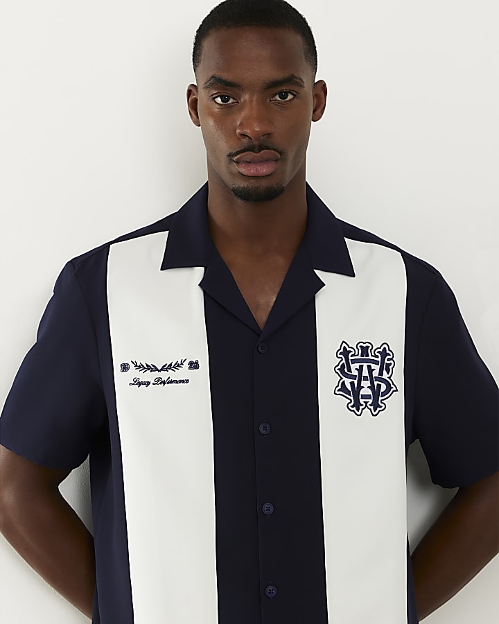 Navy Colour Block AS Bowling Shirt