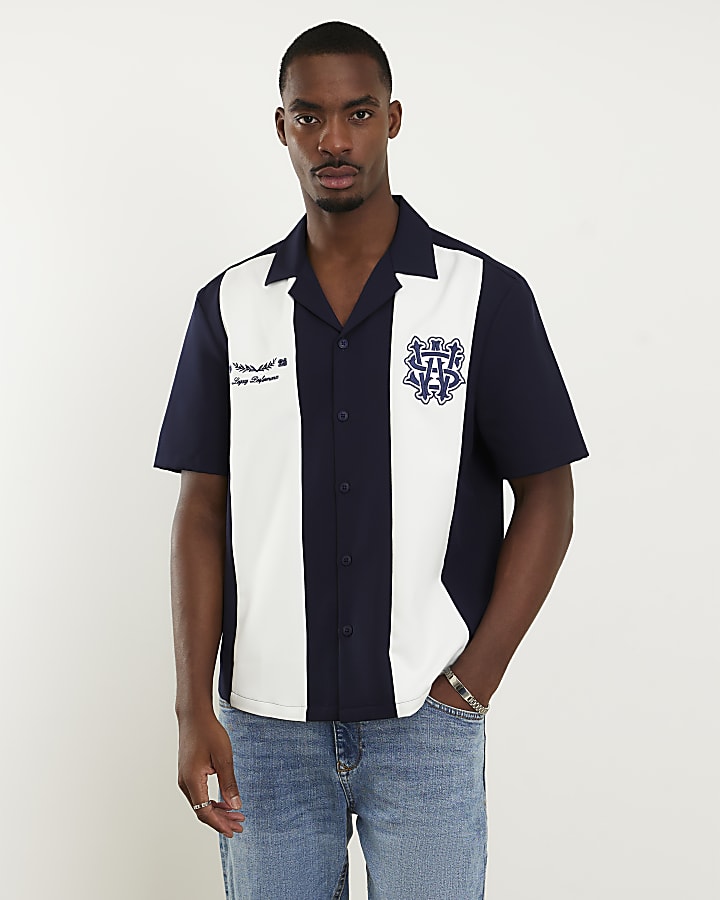Navy Colour Block AS Bowling Shirt