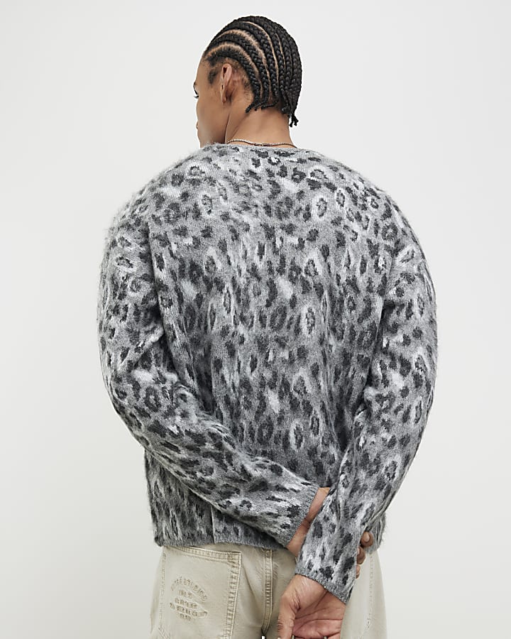 Grey Regular Fit Animal Cardigan