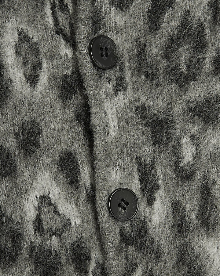Grey Regular Fit Animal Cardigan