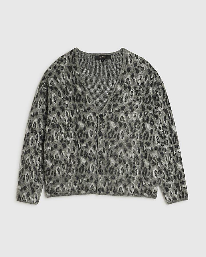 Grey Regular Fit Animal Cardigan