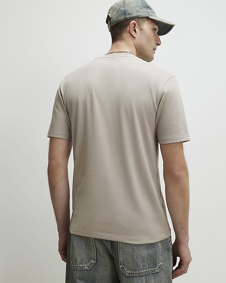 Beige Slim Fit Crew Neck T-Shirt