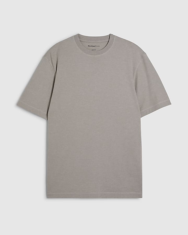 Beige Slim Fit Crew Neck T-Shirt