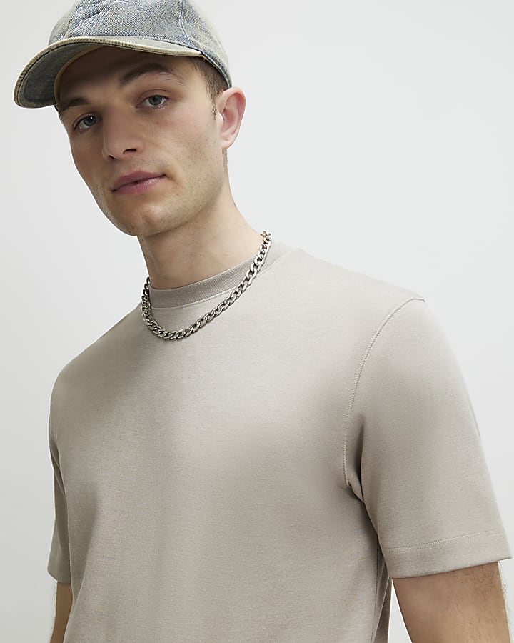 Beige Slim Fit Crew Neck T-Shirt