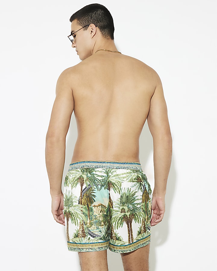 Green Palm Print Swim Shorts