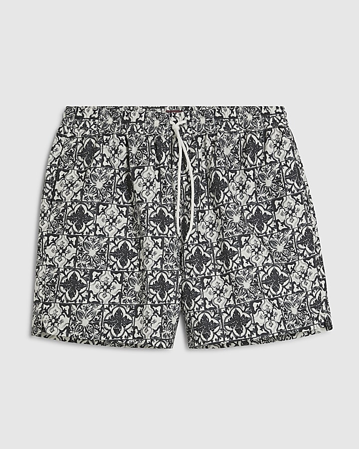 White Tile Print Swim Shorts