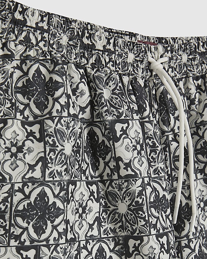 White Tile Print Swim Shorts
