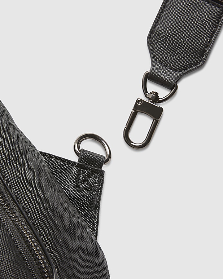 Black Textured Faux Leather Cross Body Bag