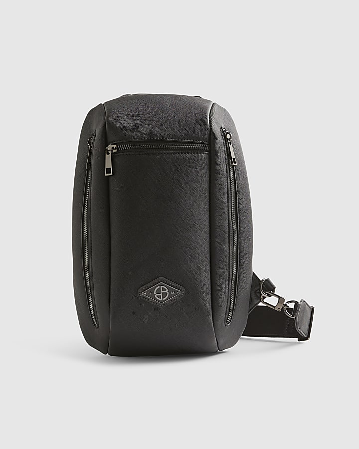 Black Textured Faux Leather Cross Body Bag