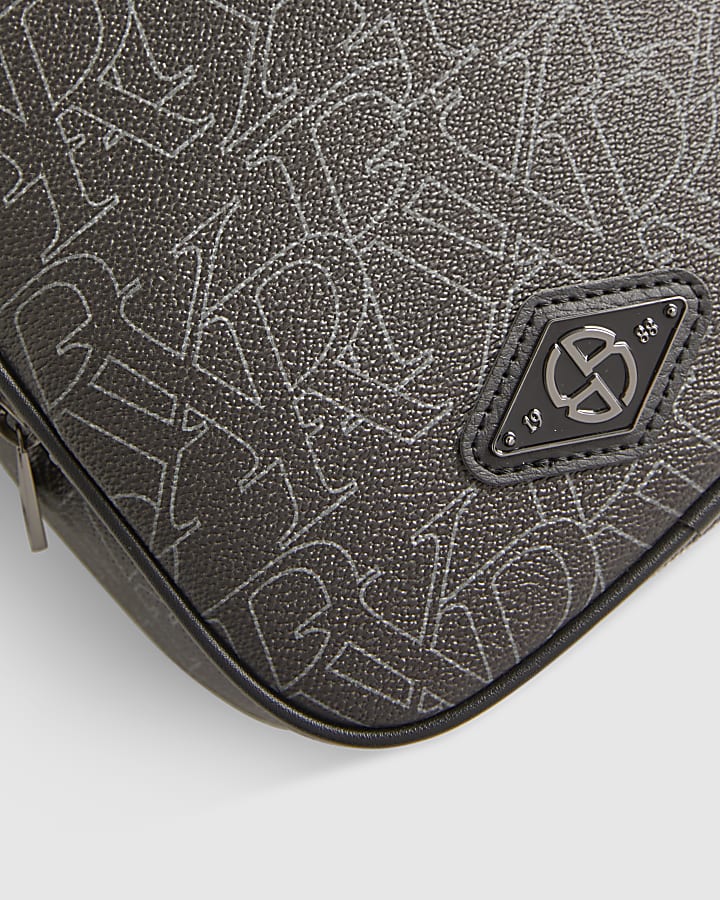 Black Faux Leather Monogram Laddy Bag