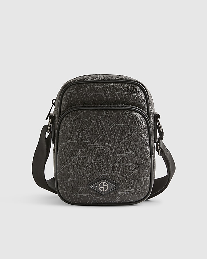 Black Faux Leather Monogram Laddy Bag