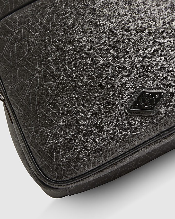 Black Monogram Faux Leather Backpack