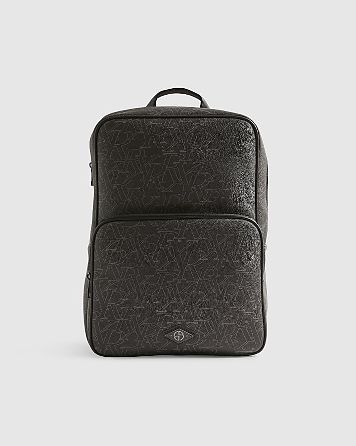 Black Monogram Faux Leather Backpack