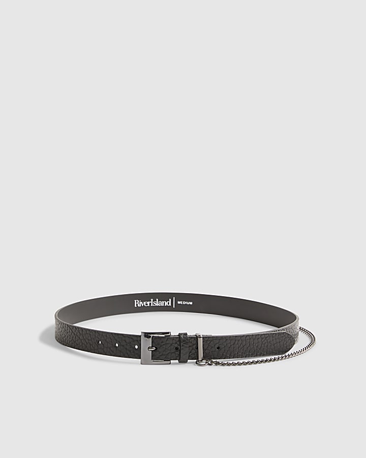 Black Faux Leather Belt With Chain