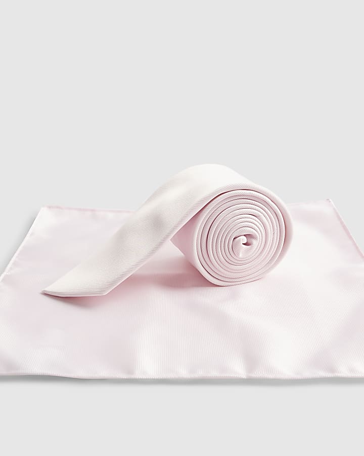 Pink Twill Tie And Handkerchief Set