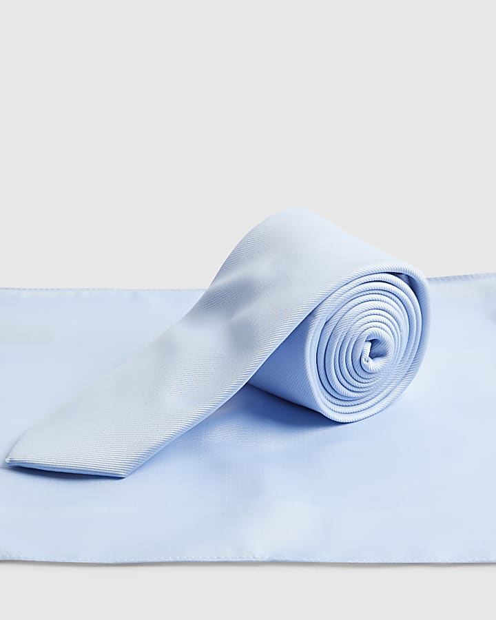 Blue Twill Tie And Handkerchief Set