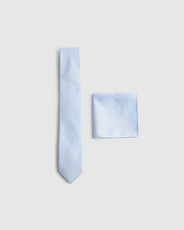 Blue Twill Tie And Handkerchief Set