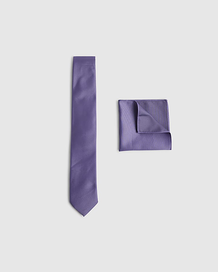 Purple Twill Tie And Handkerchief Set