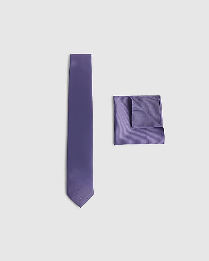 Purple Twill Tie And Handkerchief Set