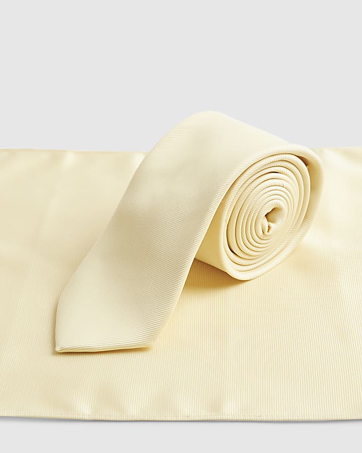 Yellow Twill Tie And Handkerchief Set