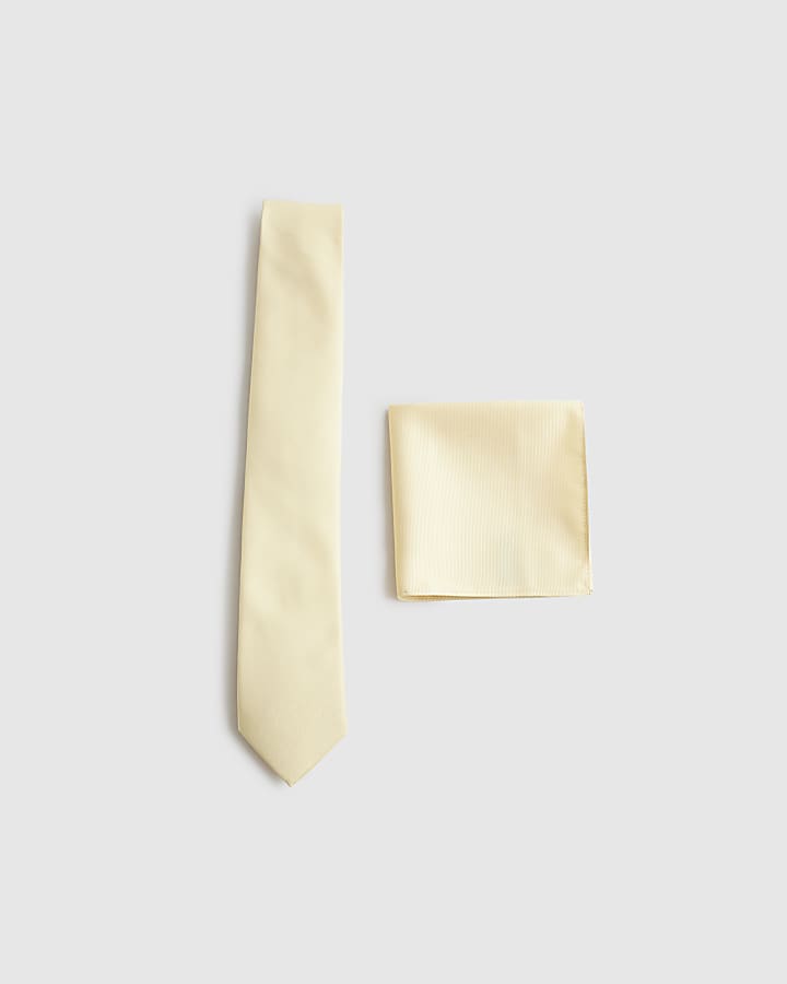 Yellow Twill Tie And Handkerchief Set