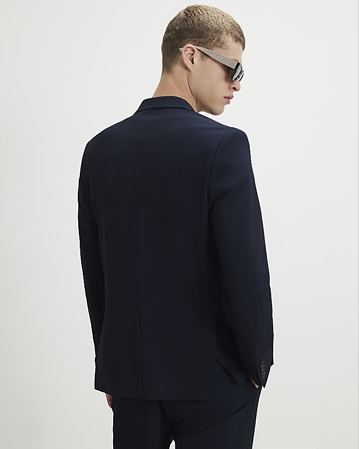 Navy Slim Fit Seersucker Suit Jacket