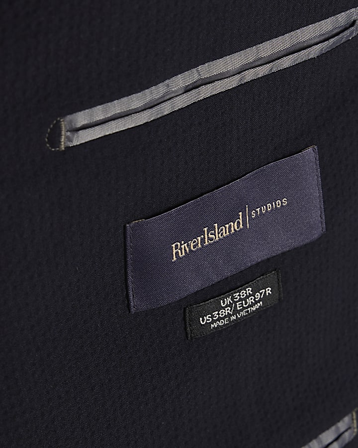 Navy Slim Fit Seersucker Suit Jacket