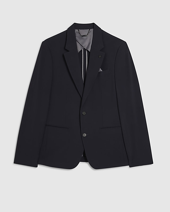 Navy Slim Fit Seersucker Suit Jacket