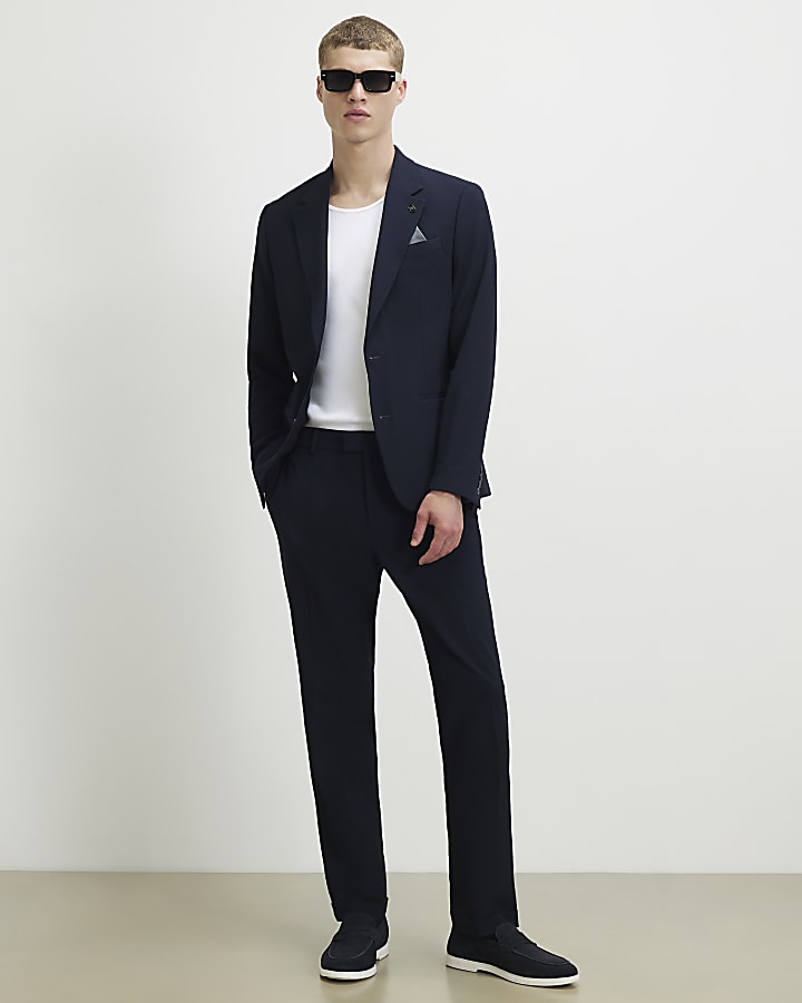 Navy Slim Fit Seersucker Suit Jacket