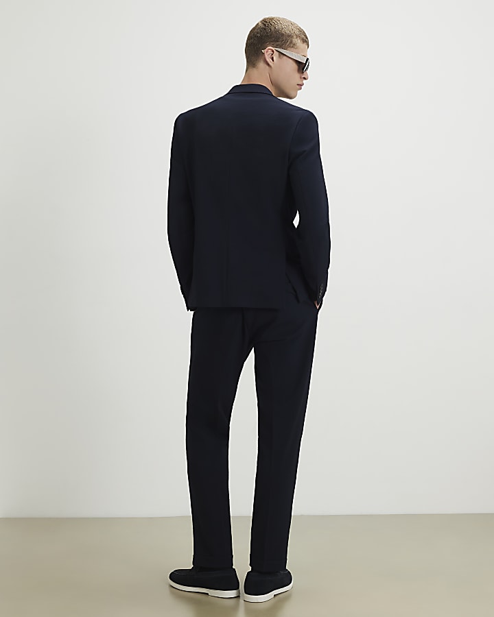Navy Slim Fit Seersucker Suit Trousers