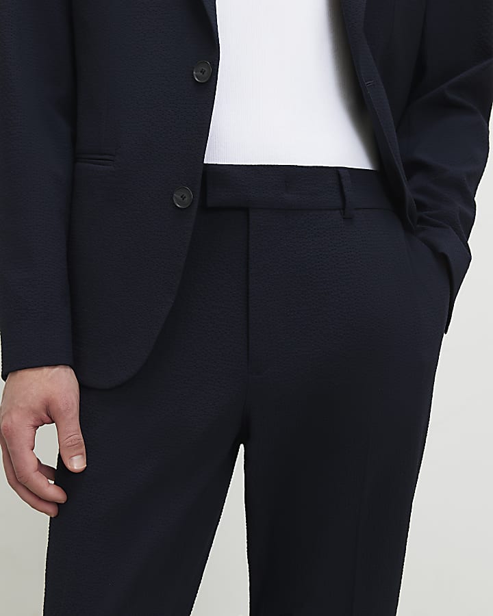 Navy Slim Fit Seersucker Suit Trousers