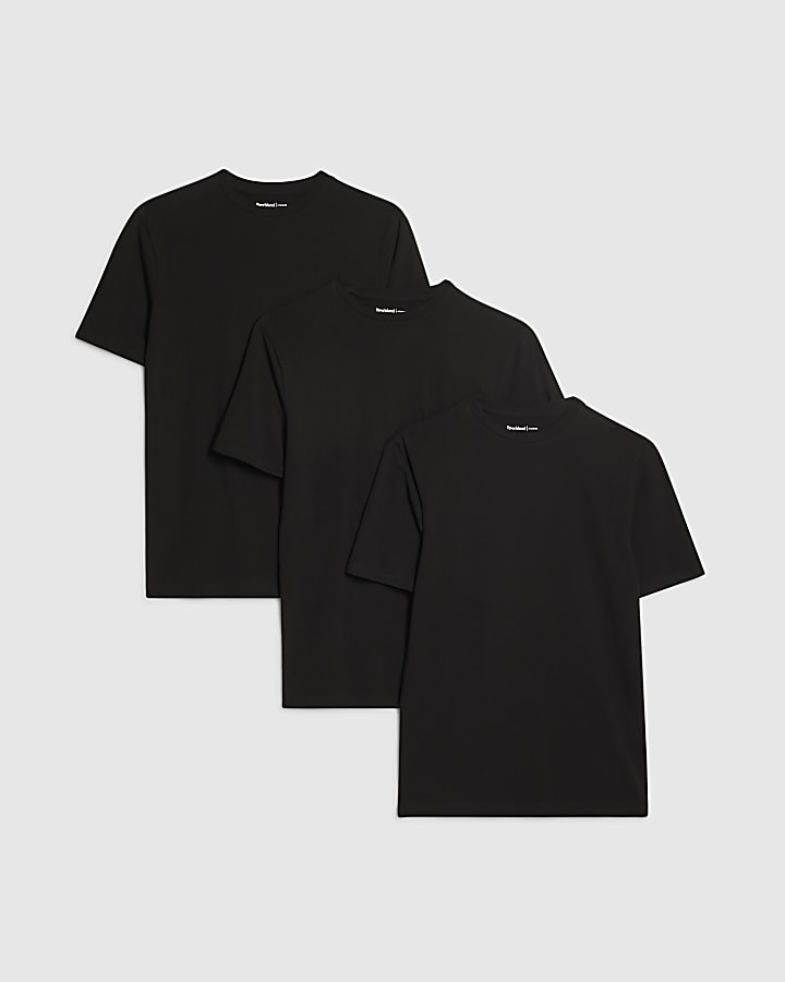 Black  Muscle Fit Stretch Crew Neck 3 Pack
