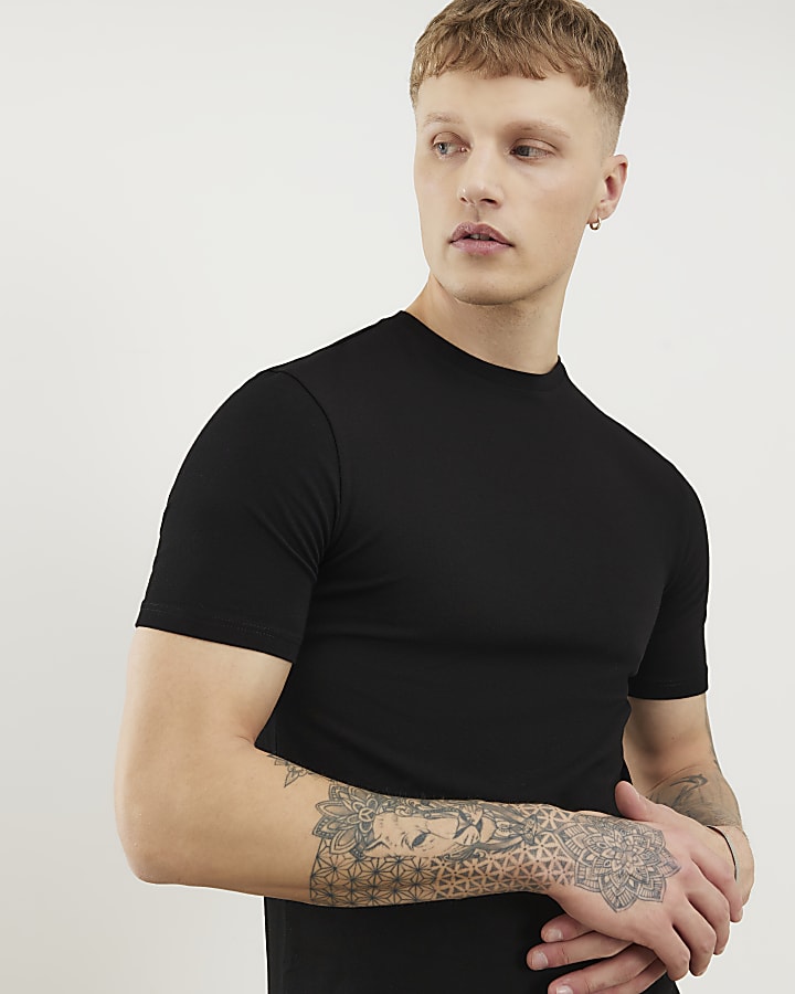 Black Muscle Fit Pack Of 3 T-Shirts