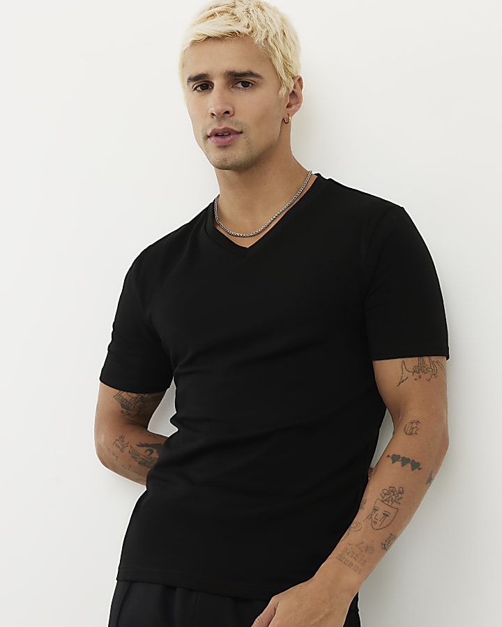 Black Muscle Fit V Neck T-Shirt