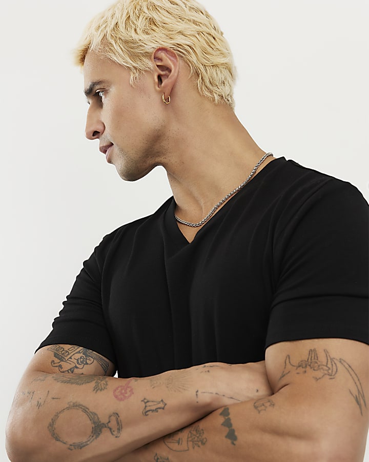 Black Muscle Fit V Neck T-Shirt