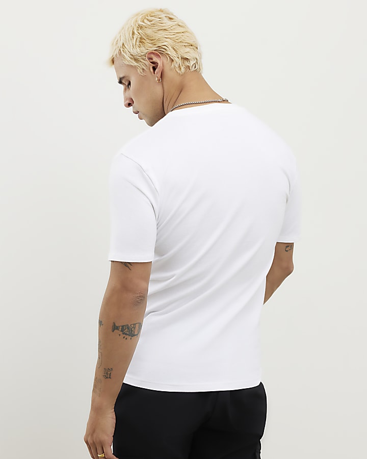 White Muscle Fit V Neck T-Shirt