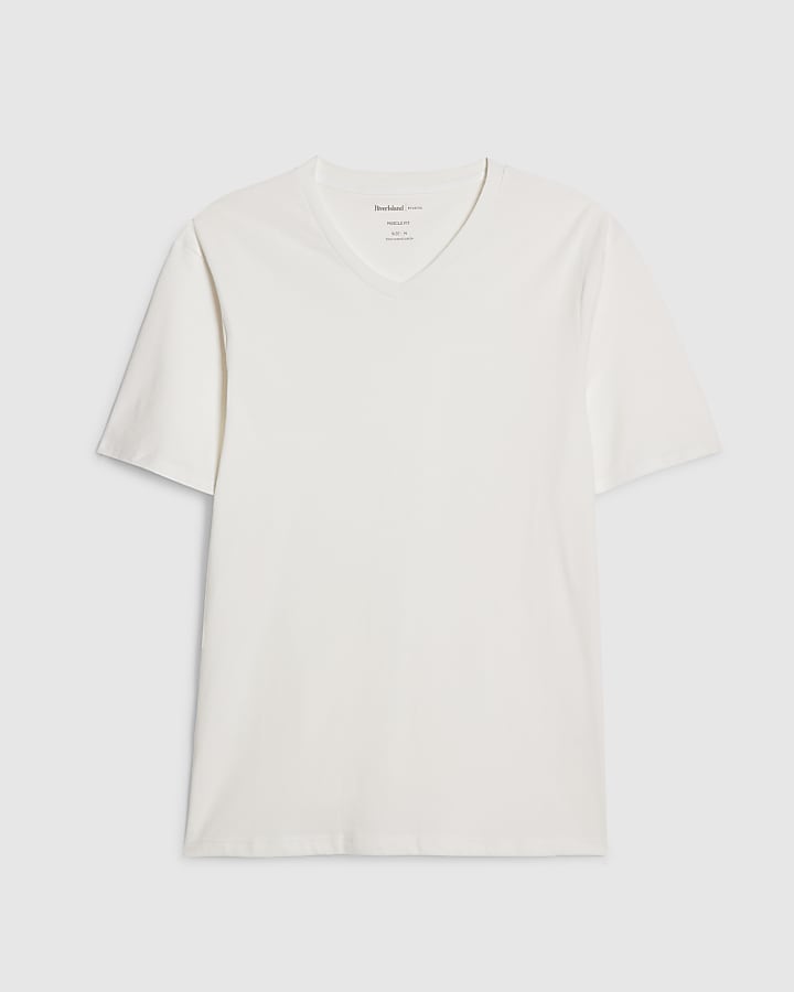 White Muscle Fit V Neck T-Shirt