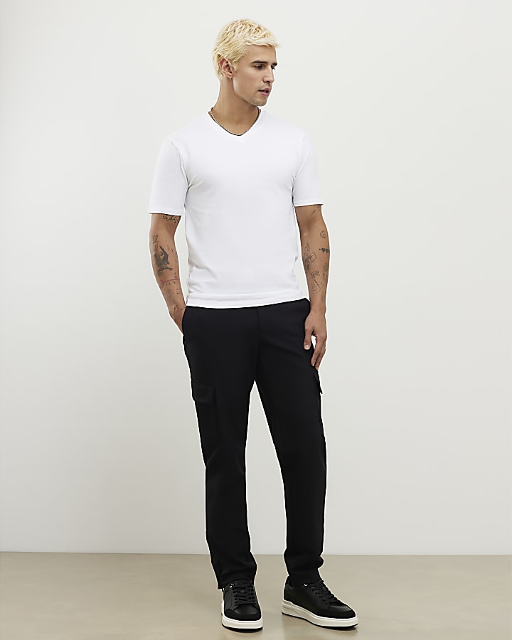 White Muscle Fit V Neck T-Shirt